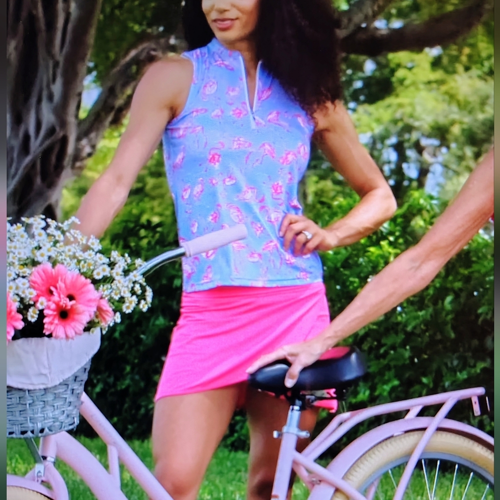 NEW Ana Clare Sleeveless Polo Top Women's Sz S Hot Pink 🦩 Flamingos $59 - Picture 1 of 6